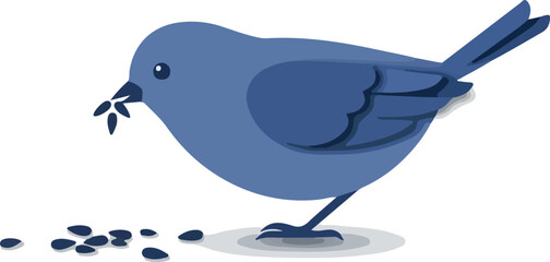 Blue Bird Eating Seeds Flat Design Isolated Object With White Background