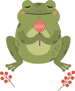Chubby Frog With Lollipop Cute Illustration