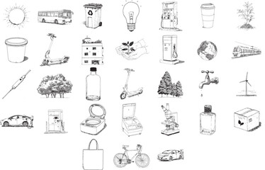 Hand Drawn Sustainable Living and Renewable Energy Sketch Collection