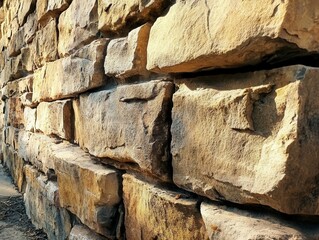 Mountain stone wall texture shows rugged details of natural stone in sunlight during daytime scene in mountainous area