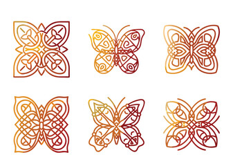 Fototapeta premium A collection of six decorative butterflies featuring gradient colors and intricate line art