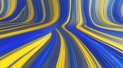Swirls of yellow and blue colors create an abstract design that moves diagonally across the frame on a minimal background