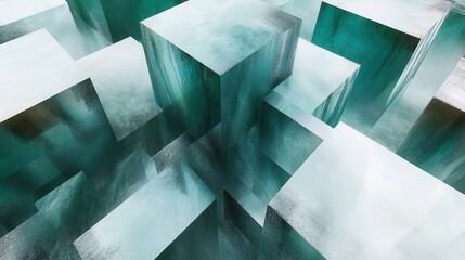 Abstract shapes create an intriguing pattern in a minimalist setting with varying shades of green and white during daylight hours