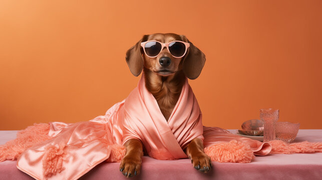 Funny dog photograpy cute spa Day laying bed relax beauty mask