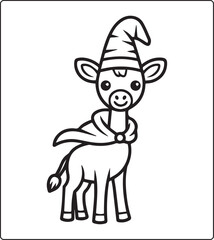 Obraz premium Cute animal with halloween costume black line art vector illustration coloring page or book design for kids fun activities