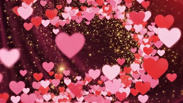 Valentines Day heart shapes falling.