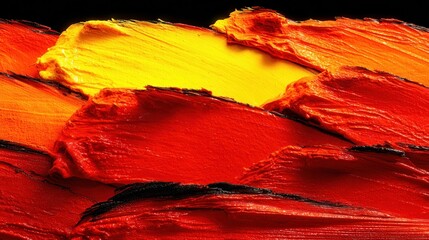 Layers of acrylic paint spread with a palette knife create vibrant patterns in a close-up view showing textures and colors on a dark background