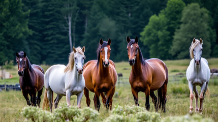 Fototapeta premium Group of horses on the meadow