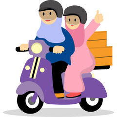 Muslim People Going Back Home by Motorbike