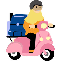 Muslim People Going Back Home by Motorbike