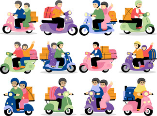 Muslim People Going Back Home by Motorbike