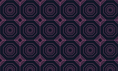 Fototapeta premium Pink Octagon Geometric Pattern on Dark Blue Background abstract seamless