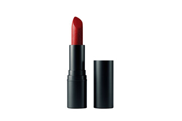 Fototapeta premium Red lipstick with the cap off against a stark black background