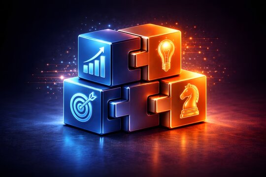 Interlocking Puzzle Cubes Representing Business Growth, Innovation, Strategy, and Goal Achievement