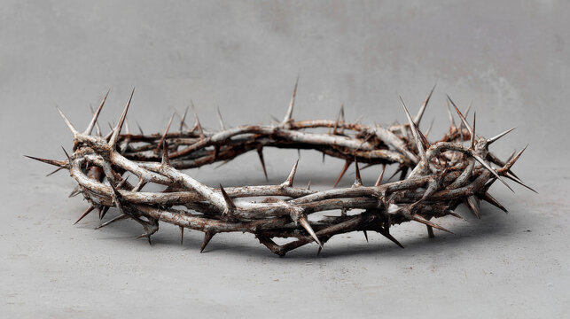 Crown of Thorns Resting on Gray Concrete Surface Symbolizing Easter and Suffering of Christ