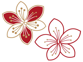 A simple, elegant line-art illustration of two cherry blossom flowers (sakura).