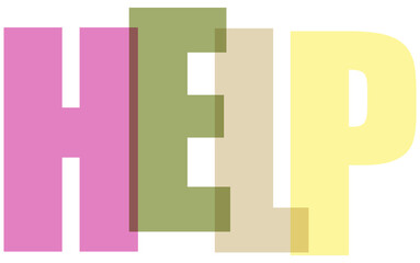 Help text in an urgent, overlapping pastel color design element isolated on transparent background.