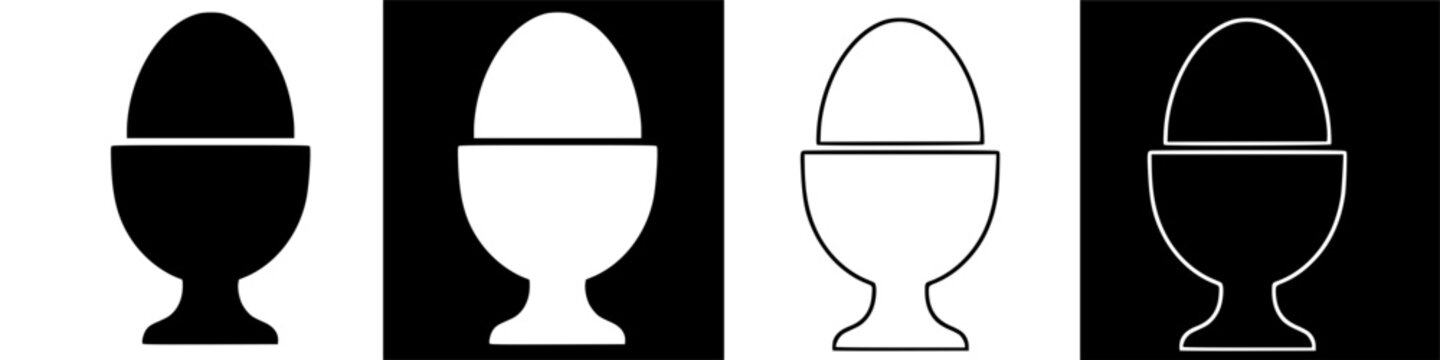 Vector illustration of breakfast egg in egg cup, simple graphic icon set on black background