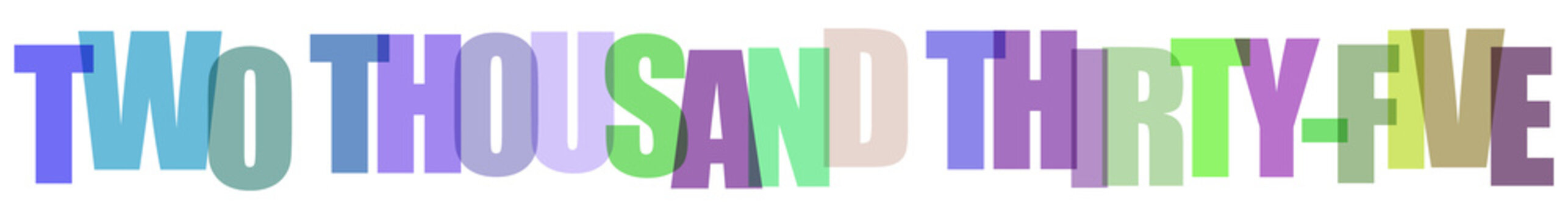 Colorful Text Displaying Number Two Thousand Thirty Five on White Background