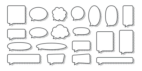 Set of speech bubbles with halftone shadow in comic style for dialogue design vector illustration
