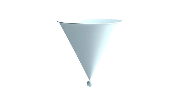 Geometric, pale blue, inverted cone shape with a sphere-like point, isolated on black