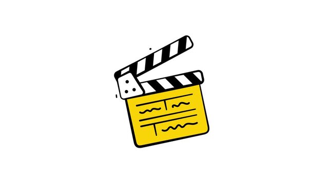 Doodle style animated icon of film clapper for cinema production