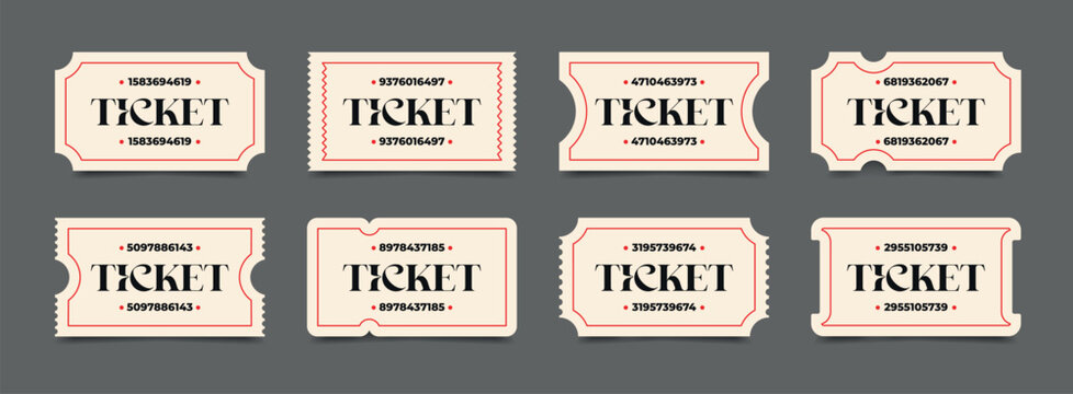 Vintage ticket set with decorative frame and serial numbers coupon templates