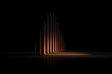 Obraz premium Abstract composition of vertical lines emitting warm light, reflecting on a dark surface