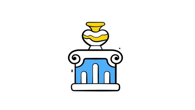Column with golden vase on top, trendy hand drawn animated vector
