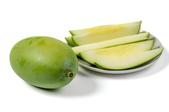 Fresh green mango slices on a plate
