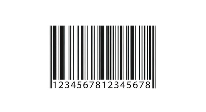 A detailed barcode image with numbers and black and white stripes isolated on transparent background