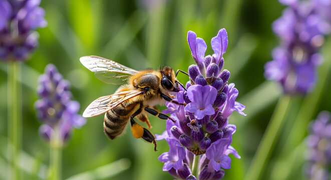 Honey Bee Collecting Pollen on Lavender