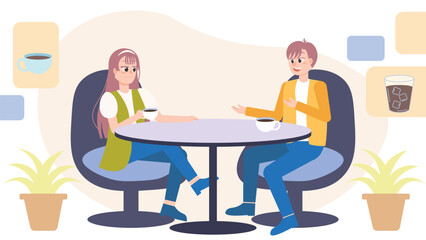 Fototapeta premium Cafe Meeting and Social Interaction Illustration