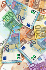 Obraz premium Twenty-euro banknotes on the background of banknotes of European Union 