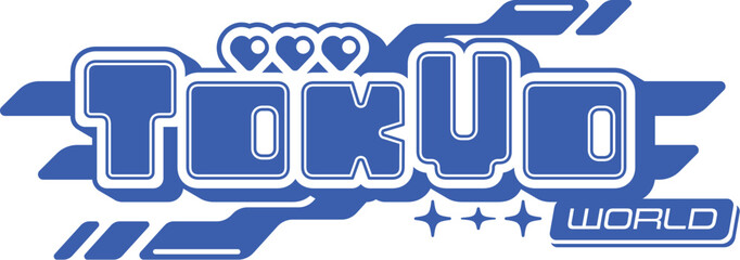 Blue Y2K streetwear Tokyo icon or print. Apparel typography vintage print, clothing text retro isolated vector label element. Streetwear futuristic Y2K emblem or brand graphic funky icon © Vector Tradition