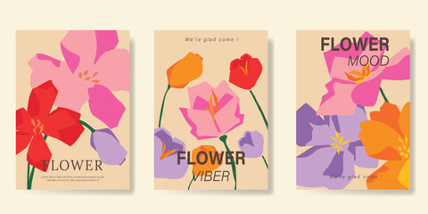 Naklejka premium Spring Floral invitation card background vector. Minimal hand drawn botanical flowers template background. Design illustration for wedding, vip cover, poster, rsvp modern card, birthday party.