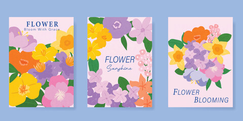 Naklejka premium Spring Floral invitation card background vector. Minimal hand drawn botanical flowers template background. Design illustration for wedding, vip cover, poster, rsvp modern card, birthday party.