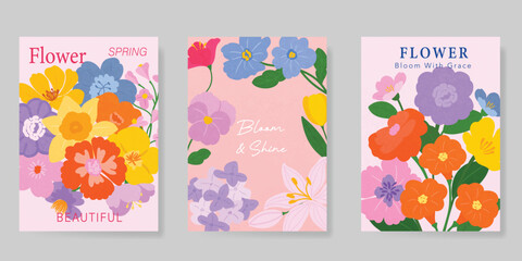 Naklejka premium Spring Floral invitation card background vector. Minimal hand drawn botanical flowers template background. Design illustration for wedding, vip cover, poster, rsvp modern card, birthday party.