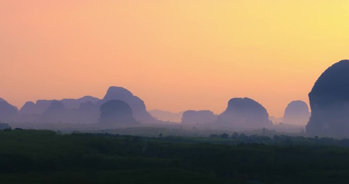 Sunrise Pan Over Krabi Karst Mountains From Din Daeng Doi Viewpoint