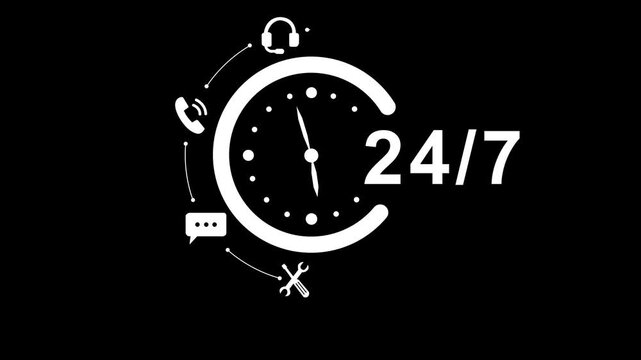 A professional using in a bright office, symbolizing 24 hour availability for customer support and business operations, with glowing graphic elements enhancing the scene. animation. 4k video...