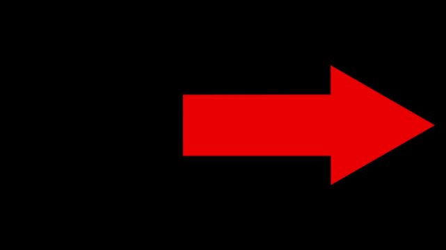 Red simple straight animated arrow pointing to the right on black background or transparent background. Right-Pointing Arrow Animation. motion graphics. animation. 4k video