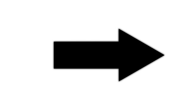 Black simple straight animated arrow pointing to the right on black background or transparent background. Right-Pointing Arrow Animation. motion graphics. animation. 4k video