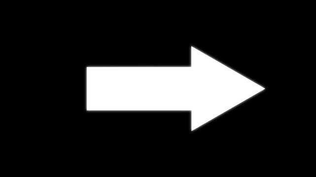 White simple straight animated arrow pointing to the right on black background or transparent background. Right-Pointing Arrow Animation. motion graphics. animation. 4k video