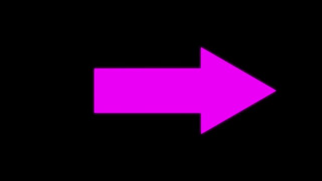 Pink simple straight animated arrow pointing to the right on black background or transparent background. Right-Pointing Arrow Animation. motion graphics. animation. 4k video