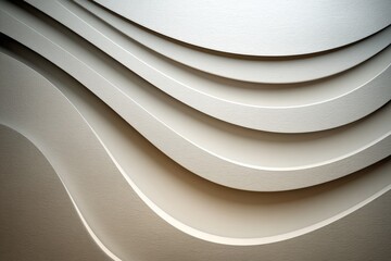 Abstract white layered design, with wave-like forms and gradients creating depth