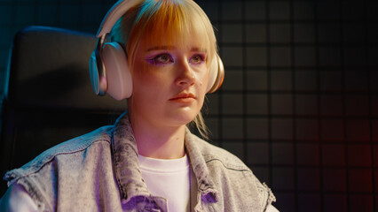 Young teen streamer gamer woman play fail online video game computer. Esport concept gaming virtual entertainment. E sport videogame tournament live stream. Female loser player girl loss competition. © Татьяна Епанешникова