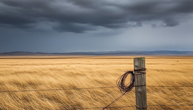 High quality professional stock photo of wind flatten the dry needlegrass against the earth
