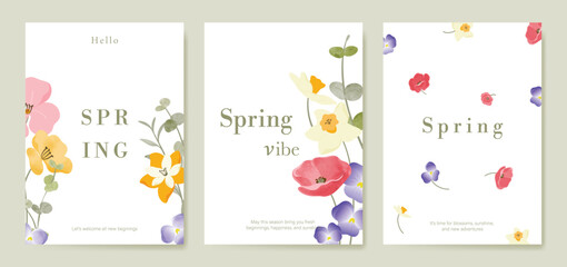 Naklejka premium watercolor Spring Floral invitation card vector. Hand drawn botanical flowers template background. Design illustration for wedding, vip cover, poster, rsvp modern card, birthday party.