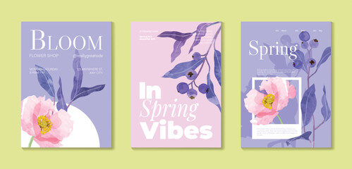 Naklejka premium watercolor Spring Floral invitation card vector. Hand drawn botanical flowers template background. Design illustration for wedding, vip cover, poster, rsvp modern card, birthday party.