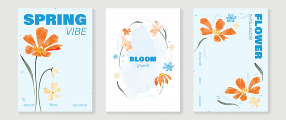 Naklejka premium watercolor Spring Floral invitation card vector. Hand drawn botanical flowers template background. Design illustration for wedding, vip cover, poster, rsvp modern card, birthday party.